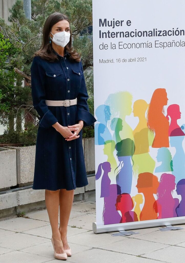Spanish Queen Letizia Ortinz during dossier Grupo de Trabajo sobre el papel de la mujer en la internacionalización de la economía española evento in Madrid on Friday, 16 April 2021.