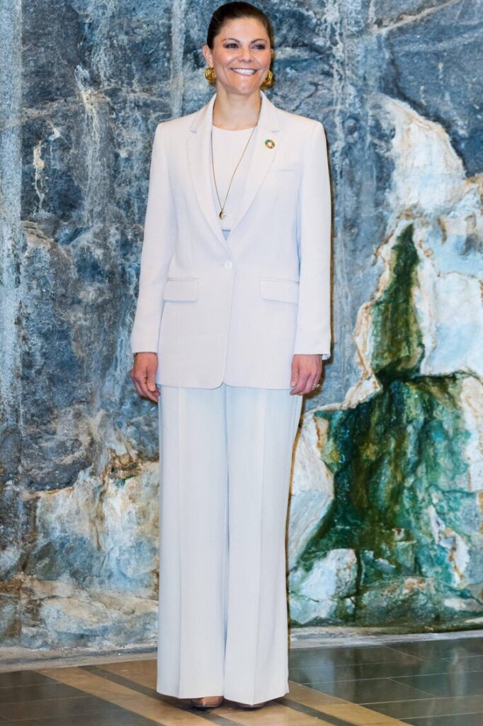 La princesse Victoria de Suède lors du sommet du prix Nobel dans l’auditorium Aula Magna de l’université de Stockholm en Suède, le 27 avril 2021.