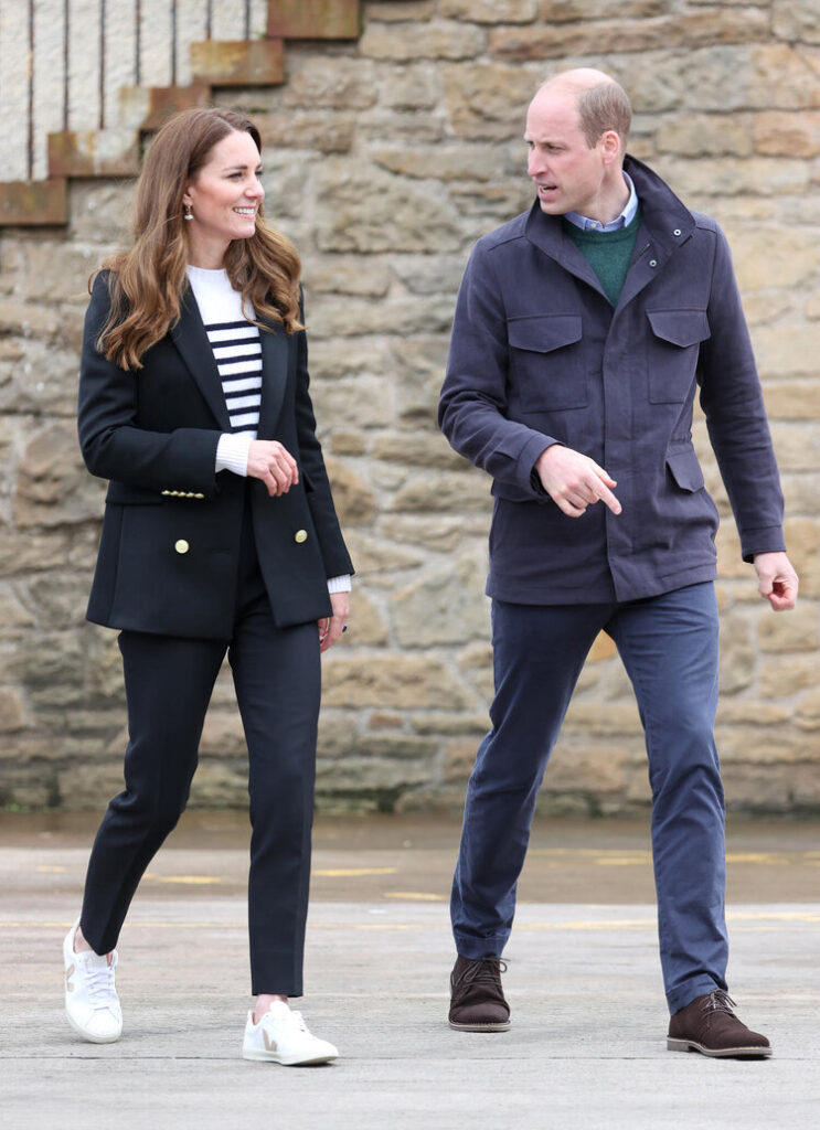 FIFE, SCOTLAND – MAY 26: Catherine, Duchess of Cambridge and Prince William, Duke of Cambridge during a visit where they met local fishermen and their families to hear about the work of fishing communities on day six of their week long visit to Scotland on May 26, 2021 in Fife, Scotland.  (Photo by Chris Jackson – WPA Pool/Getty Images)