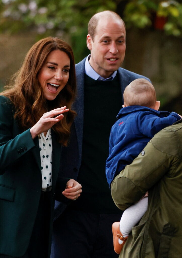 Britain’s Prince William, Duke of Cambridge and Britain’s Catherine, Duchess of Cambridge meet Penelope Stewart during their visit to Starbank Park to hear about the work of Fields in Trust, along with Britain’s Prince William, Duke of Cambridge, in Edinburgh, Scotland on May 27, 2021.
