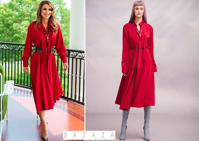 Queen Rania wore Hussein Bazaza Red Dress - La reina Rania se reúne con la primera dama de los Estados Unidos, Jill Biden, en la Casa Blanca