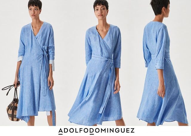 Adolfo Dominguez Blue Midi Linen Wrap Dress
