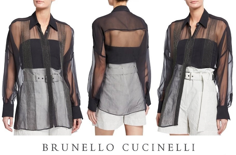 Brunello Cucinelli Blusa semitransparente con rayas Monili