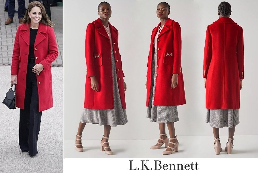 LK Bennett Spencer abrigo rojo de mezcla de lana reciclada con detalle de filete