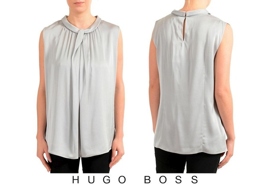 Blusa sin mangas de seda gris Lyabo de Hugo Boss