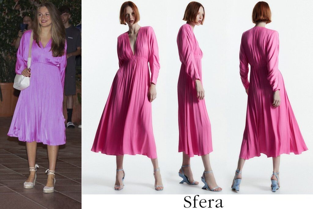 Crown Princess Leonor wore Sfera pink midi dress with shoulder pads 1 1024x683 - La Familia Real visita Cine Teatro en Mallorca