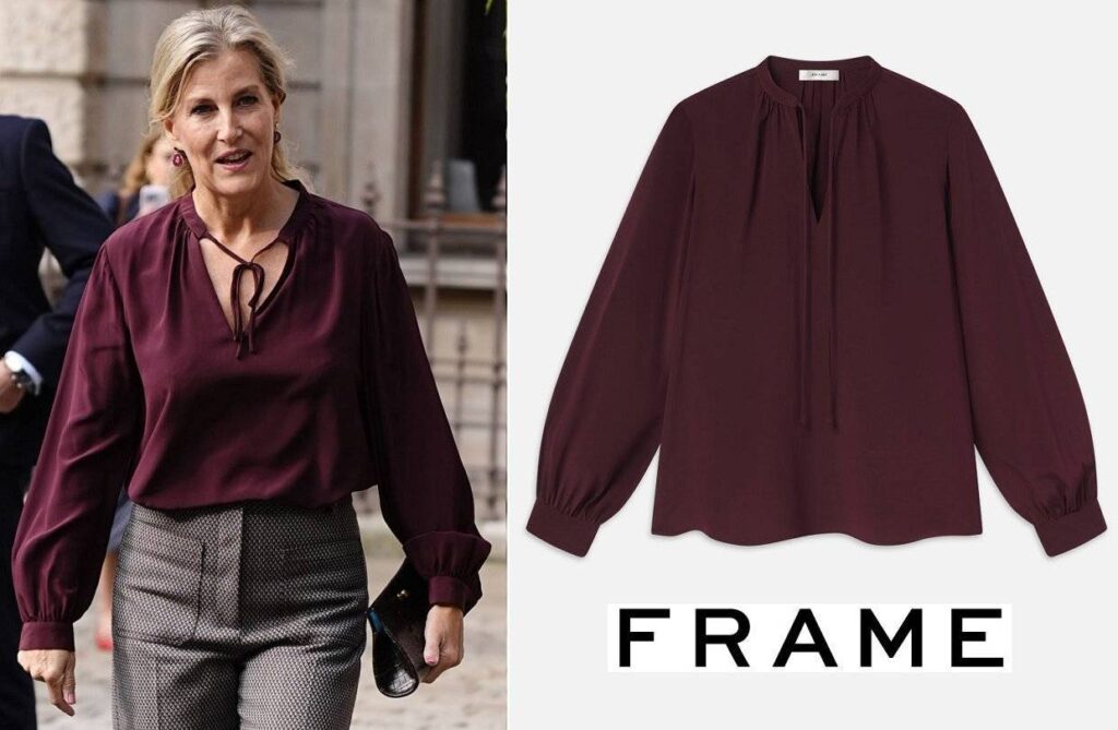 The Duchess of Edinburgh wore Frame Shirred Tie Front Blouse. www.newmyroyals.com