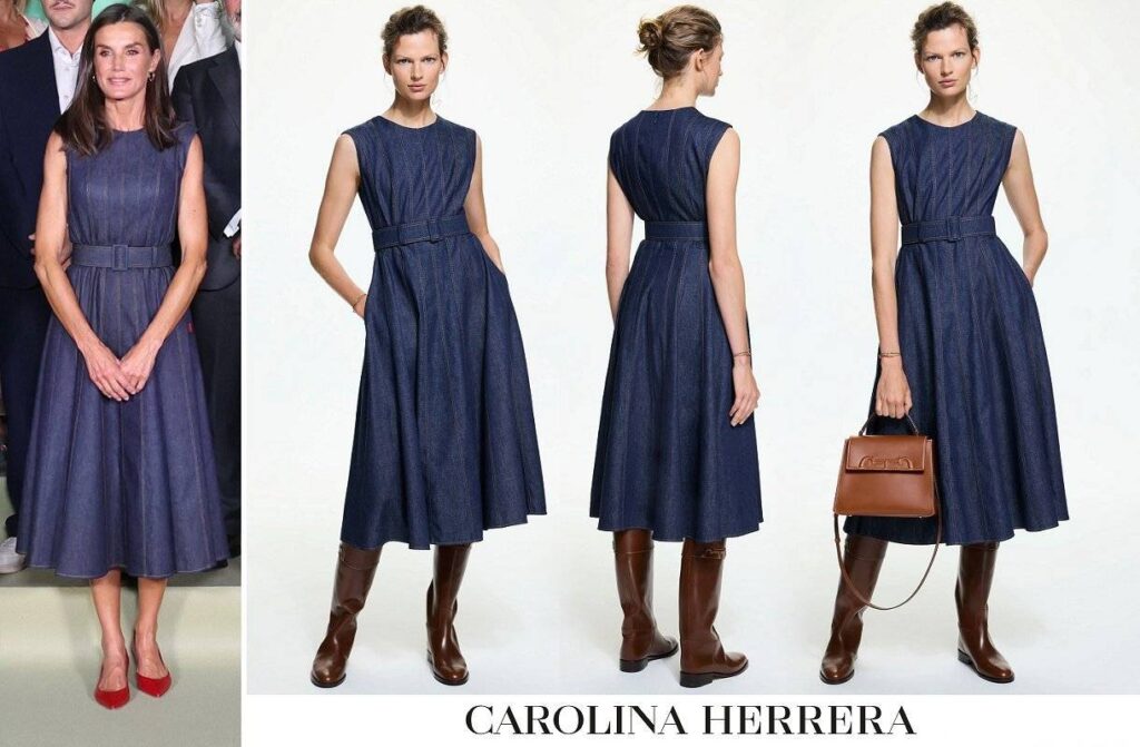 Vestido vaquero con detalle de cinturón de Carolina Herrera