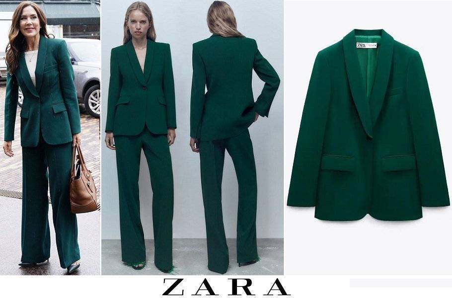 Blazer con solapa chal y pantalón largo fluido de Zara