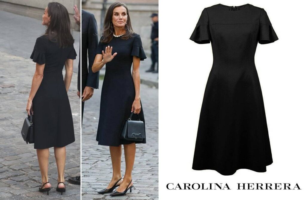 Vestido midi con mangas abullonadas de Carolina Herrera en negro