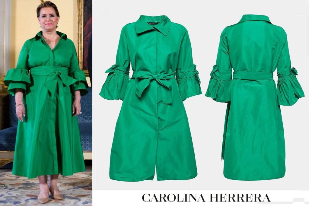 Vestido con cinturón de tafetán verde de Carolina Herrera