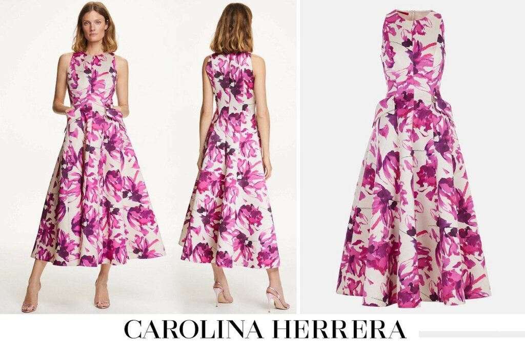 Vestido midi halter con escote duquesa y estampado de Carolina Herrera