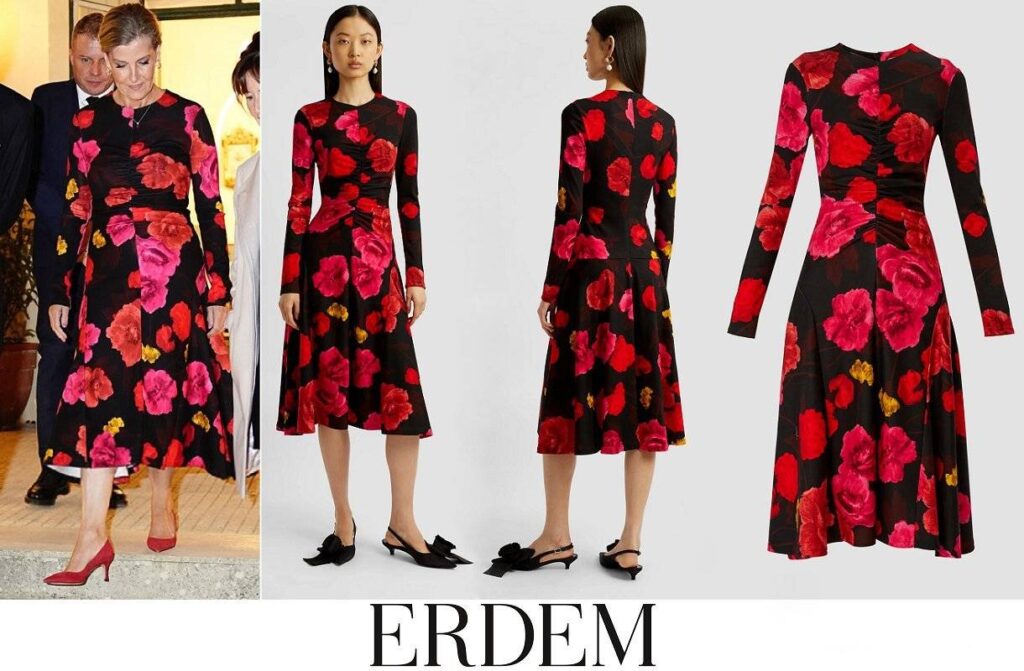 Vestido midi de manga larga con estampado floral fruncido de Erdem