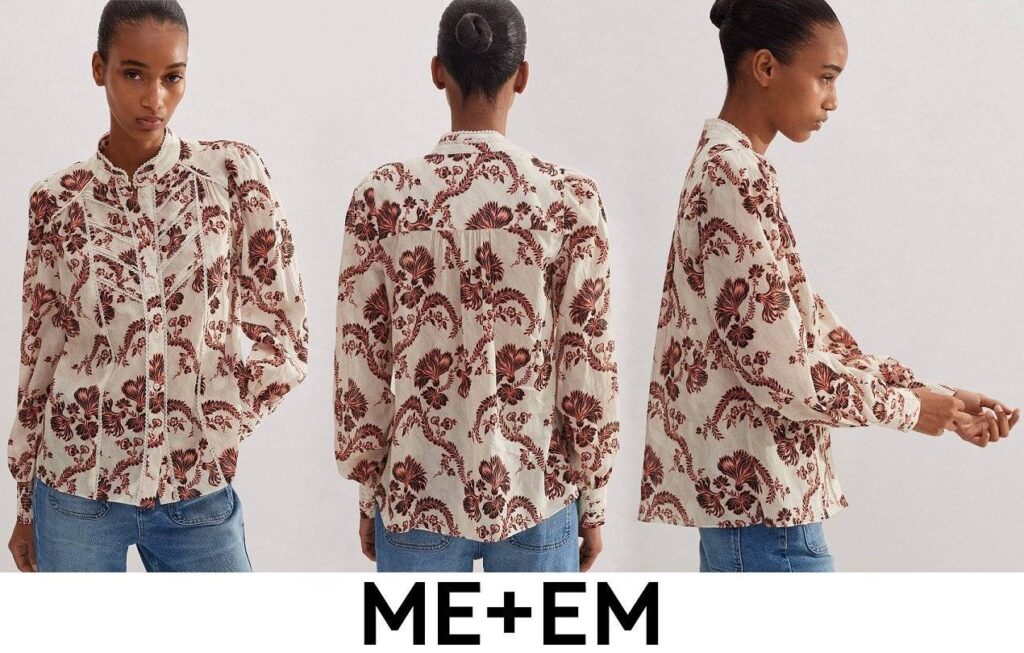 Blusa de algodón con estampado floral de medianoche de ME+EM