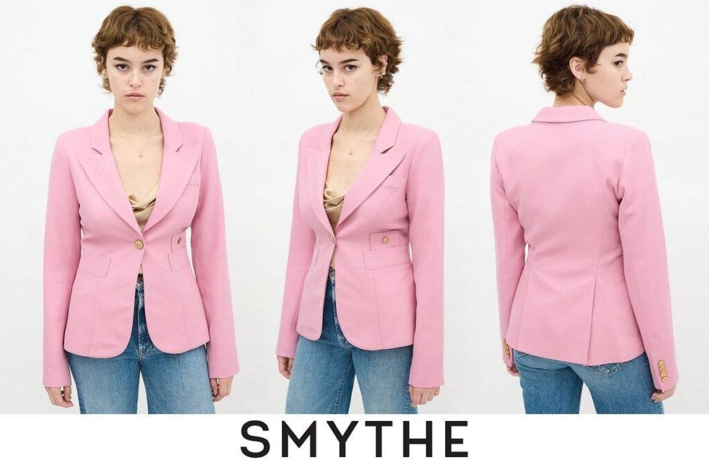 Blazer duquesa con solapa de pico de lana rosa de Smythe