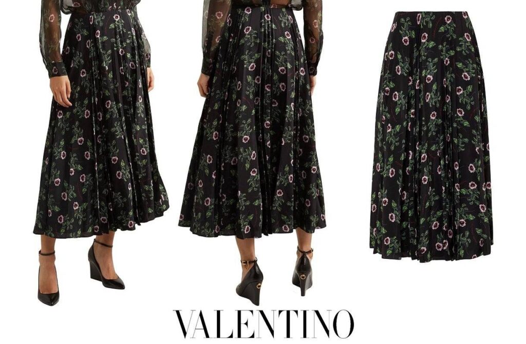 Falda midi plisada de gasa de seda con estampado floral de VALENTINO GARAVANI