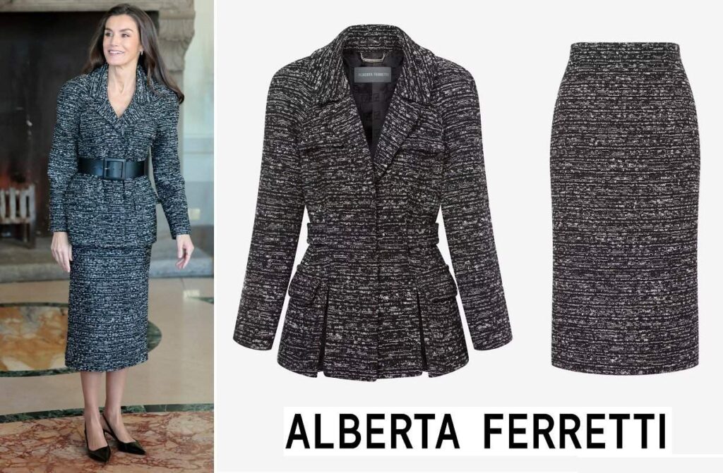 Chaqueta de tweed y falda midi de tweed de Alberta Ferretti