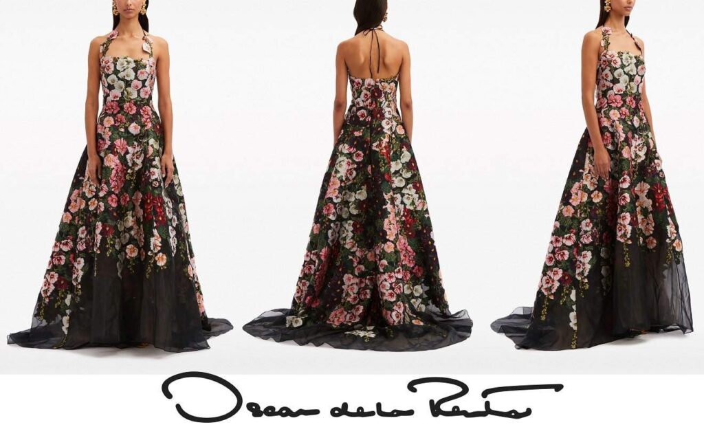 Vestido de seda con bordado floral de Oscar de la Renta