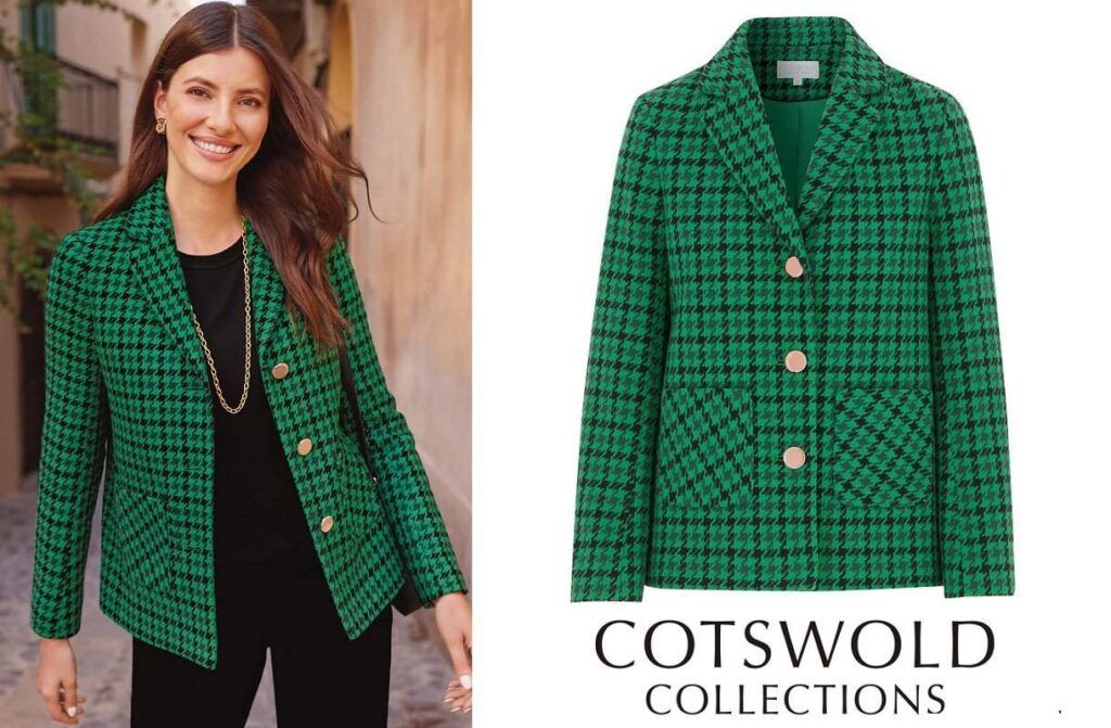 Chaqueta con estampado pata de gallo y esmeralda de Cotswold Collections